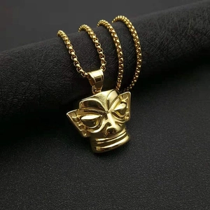 Sanxingdui Mask Stainless Steel Pendant Necklace Retro Hip Hop Gold Plated Ethnic Style Ancient Mask Neckwear Jewelry For Men Women