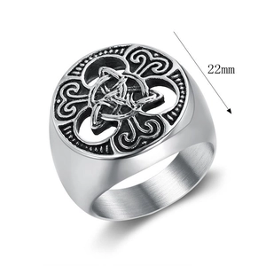 Retro stainless steel Celtic knot ring for men with 22mm oxidized silver finish face