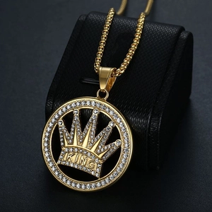 Hip-Hop Goldkette aus Edelstahl mit KING-Krone-Anhänger und funkelnden Strasssteinen