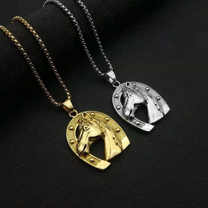 316 Stainless Steel Horse Head Horseshoe Pendant Necklace For Men Women Hip Hop Vacuum Gold Plated Lucky Animal Jewelry