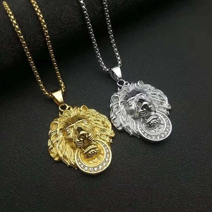 Hip Hop Edelstahl Löwenkopf Anhänger Halskette Mit Strass Gold Silber Vergoldet Punk Tier Schmuck Für Herren