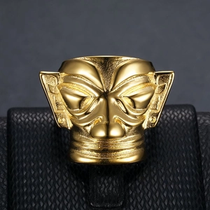 Antiker Sanxingdui Goldmasken-Ring aus Titanstahl mit polierter Oberfläche für Herren