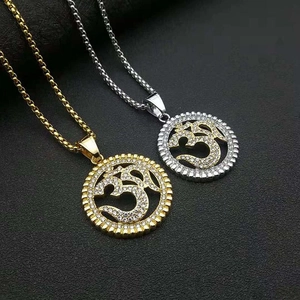 Collier Pendentif Symbole Om en Acier Inoxydable 316 Hip Hop Strass Bijoux de Yoga Religieux pour Hommes Femmes