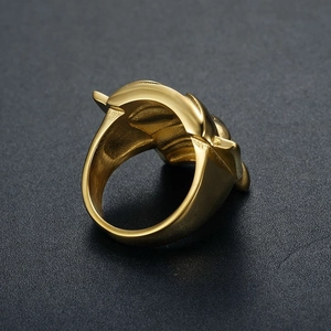 Vintage Sanxingdui Maske Ring vergoldeter Titanstahl mit breitem poliertem Band für Herren