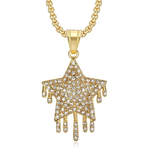 Collier Pendentif Étoile Goutte en Acier Inoxydable Hip Hop Or Argent Plaqué Strass Bijoux Étoile Pour Hommes Femmes