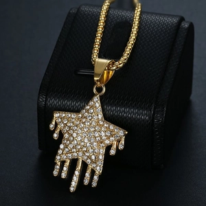 Collier hip hop avec pendentif étoile fondante plaqué or et zircons cubiques