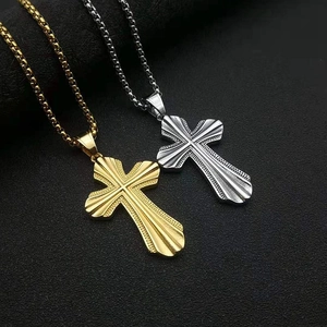 Collier Pendentif Croix en Acier Inoxydable Punk Bijoux Religieux Rétro pour Hommes Femmes Or Argent Collier Chaîne