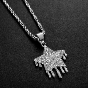 Collier hip hop avec pendentif étoile argenté serti de cristaux et design dégoulinant