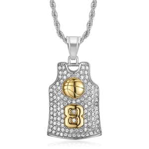 Stainless Steel Gold Plated Rhinestone Basketball Jersey Number 8 Pendant Necklace For Men Women Hip Hop Sport Style Jewelry