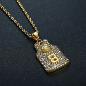 Gold basketball jersey necklace with number 8 pendant and white cubic zirconia crystals