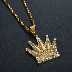 Hip Hop vergoldete Krone Anhänger Halskette mit Zirkonia Steinen und KING Gravur für Herren