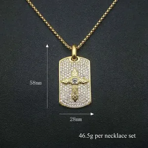 Gold plated stainless steel cross pendant necklace with white stones 58mm x 28mm size