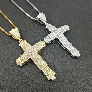 Χιπ Χοπ Μενταγιόν Σταυρός από Ανοξείδωτο Ατσάλι Επιχρυσωμένο με Στρας Pavé για Άνδρες Γυναίκες Σχεδιασμός σε Επίπεδα Κοσμήματα