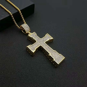 Hip Hop Gold Plated Stainless Steel Rhinestone Cross Pendant Necklace For Men Women Iced Out Cross Pendant Only Or Chain