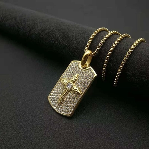 Gold vacuum plated stainless steel cross pendant necklace with sparkling cubic zirconia