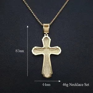 Hip-hop gouden roestvrijstalen kruis hanger ketting met volledige strass textuur afwerking