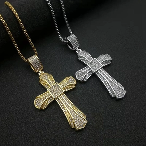 Hip Hop Roestvrij Staal Kruis Hanger Ketting Voor Mannen Vrouwen Goud Zilver Verguld Strass Iced Out Religieuze Sieraden Cadeau