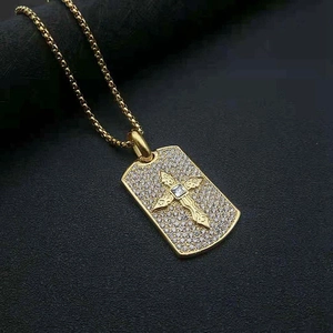 Hip Hop Stainless Steel Vacuum Gold Plated Rectangular Cross Pendant Necklace Pave Rhinestone Fashion Jewelry For Men Women