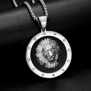 Hip hop lion head pendant necklace with silver finish and sparkling crystal accents