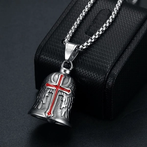 Retro 316 Edelstahl Guardian Bell Anhänger Halskette Engel Flügel Kreuz Punk Motorrad Biker Glücksglocke Schmuck Geschenk