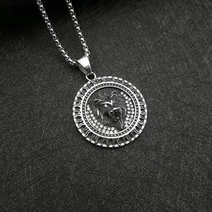Collier Pendentif Tête de Lion en Acier Inoxydable 316 Hip Hop pour Hommes Punk Motif de Flamme Bijoux Polis Argent