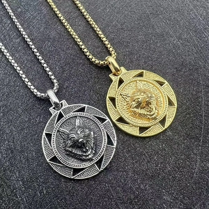 Viking Wolf Head Pendant Necklace Titanium Steel Gold Plated Nordic Celtic Hip Hop Men Jewelry Retro Relief Animal