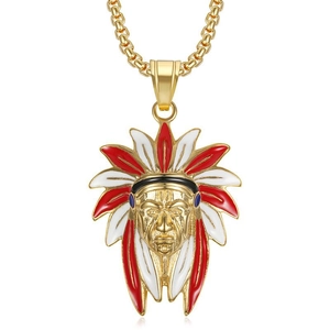Hip Hop Indian Chief Pendant Necklace Titanium Steel Electroplated Enamel Native American Head Pendant Jewelry For Men Women