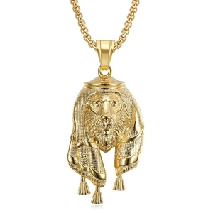 Pendentif tête de lion hip hop plaqué or avec keffieh oriental sur une chaîne box