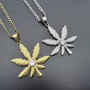Collane con foglia d'acero in oro e argento in acciaio titanio con zircone da 9mm