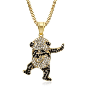 Collier Pendentif Panda Géant Dabbing Hip Hop en Acier Inoxydable Plaque Or Iced Out Strass Bijoux Animaux Unisexe