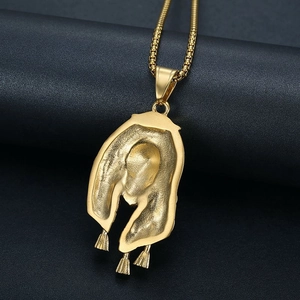 Collier tête de lion doré style punk avec finition sablée et glands métalliques