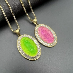 Hip Hop Jungfrau Maria Anhänger Halskette Titanstahl Gold Überzogene Strass Harz Religiöse Schmuck Für Herren Damen