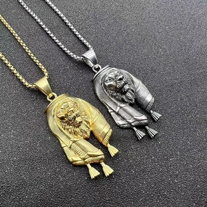 Détails du pendentif tête de lion avec foulard en acier inoxydable doré et argenté