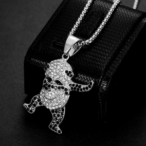 Collier avec pendentif panda hip hop en acier inoxydable et strass avec chaîne vénitienne