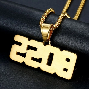 Hip hop 2022 number pendant necklace in gold plated titanium steel with a box chain