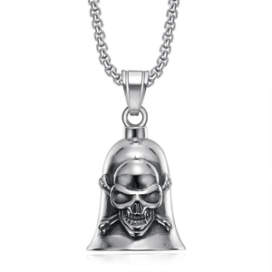 Pendentif cloche de crâne punk rétro avec chaîne en acier inoxydable au fini oxydé