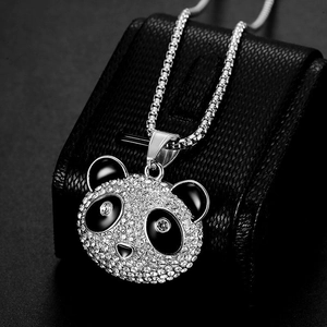 Collier hip hop avec pendentif panda en cristal et acier titane doré pour hommes et femmes