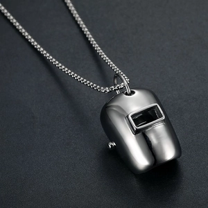 Titanstahl Schweißmaske Anhänger Halskette Für Herren Damen Hip Hop Industriestil Poliert Silber Personalisiert Helm Schmuck