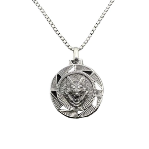 Retro Viking wolf head pendant necklace in gold-plated stainless steel with box chain
