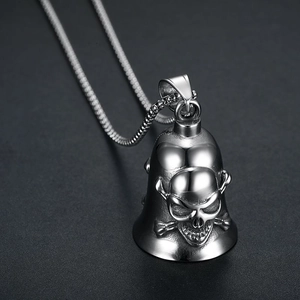 Pendentif Cloche Crâne en Acier Inoxydable Punk Vintage Collier Rétro Biker Gothique Bijoux en Acier Titane pour Hommes Pendentif Seul