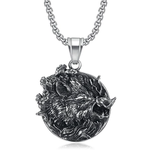 Herren Vintage Titanstahl Wildschweinkopf Anhänger Halskette Retro Wikinger Tier Relief Punk Street Style Schmuck Halsketten