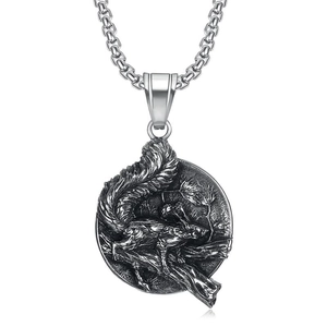 Vintage Viking Squirrel Relief Pendant Necklace Retro Titanium Steel Animal Medallion Punk Street Odin Necklace Jewelry For Men
