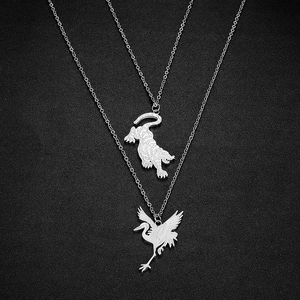 Silver stainless steel O-chain necklaces featuring tiger and crane shaped pendants