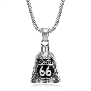 Polierter Route 66 Edelstahl Motorrad Glocken Anhänger mit robuster Gliederkette
