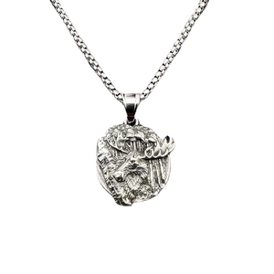 Collana da uomo con ciondolo testa di alce vichingo vintage in acciaio e catena a scatola
