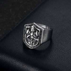 Retro Knights Templar shield ring in vintage stainless steel with a punk style finish