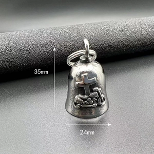 Macro detail of punk motorcycle guardian bell showing 35mm height and 24mm width