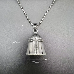 Detailed view of vintage steel cross biker bell with 46mm height and 25mm diameter scale