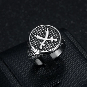 Vintage Punk Titanium Steel Double Sword Ring For Men Retro Polished Stainless Steel Middle Eastern Style Band Ring Jewelry