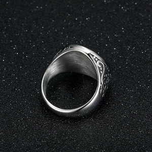 Vintage punk style stainless steel men's ring with intricate engraved floral patterns
